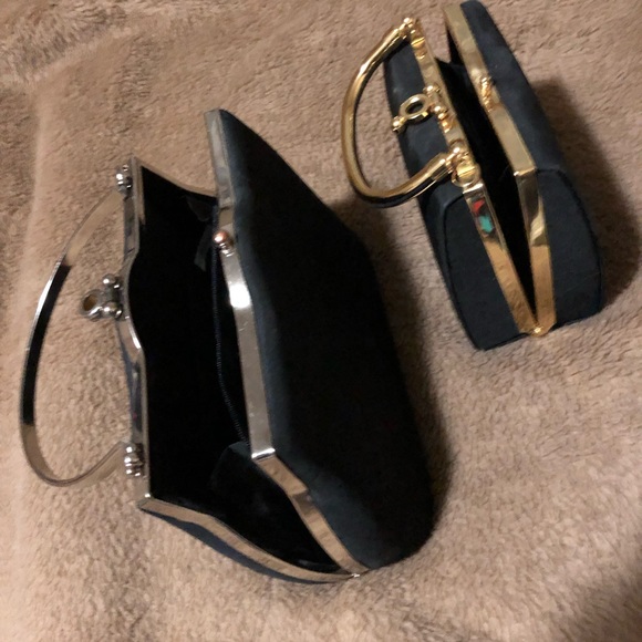 TODAY ONLY: Bundle of Two Fancy Small and Medium Gold Silver and Black Handbags - Picture 3 of 8